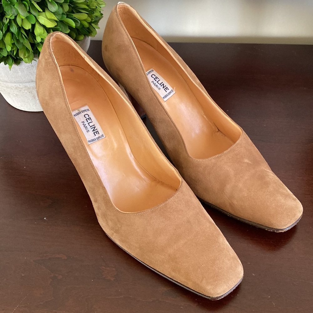 CELINE Paris CLASSIC SUEDE TAN PUMPS SIZE 39.5 ๐EUC๐ - Picture 6 of 17